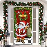 Christmas Door Cover Black Santa Claus Decorations Merry Christmas Banner Backdrop Decor Christmas Bells Tree Vintage Wall Background Party Supplies (35 x 70 Inches)