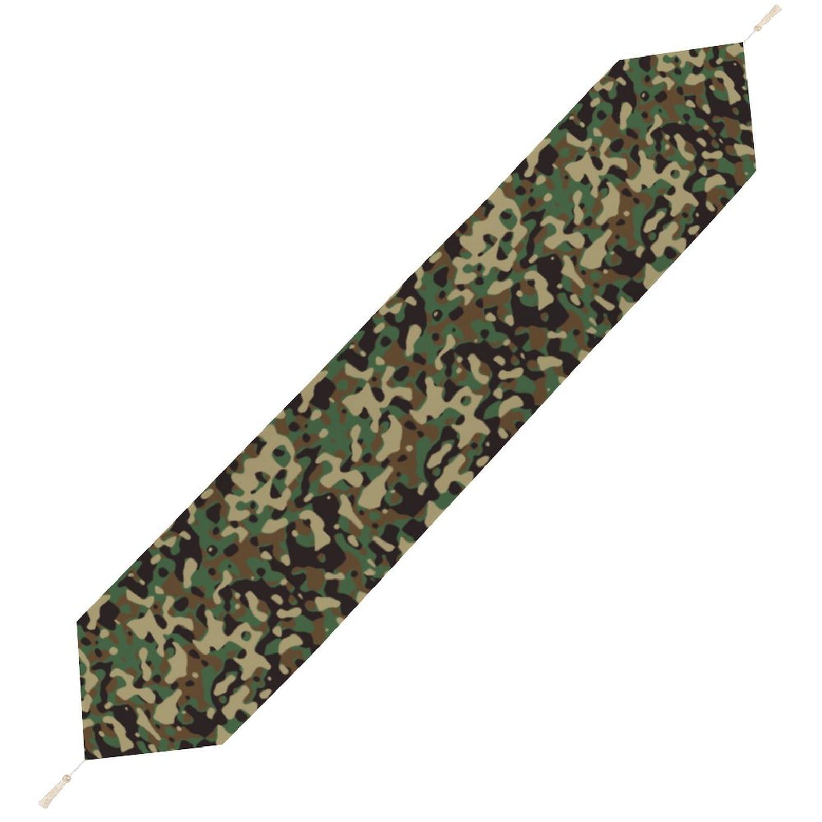 JZemdybill 178*33cm Table Runner with Tassel, Green Camouflage Pattern Table Runner, Table Decoration for Kitchen, Party, Restaurant
