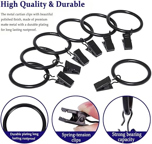 Miniatura 10 de 44 anillos de cortina con ganchos de clips, anillos de cortina de metal de acero inoxidable de 1.26 pulgadas, clips de suspensión para soporte de