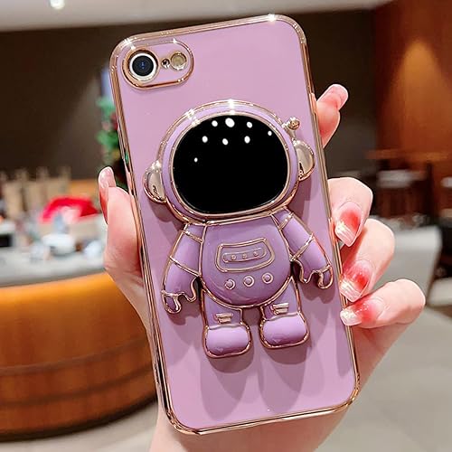 RRFNNF Funda de astronauta compatible con iPhone 6 iPhone 6s con bonito soporte oculto de astronauta chapado suave de TPU a prueba de golpes para