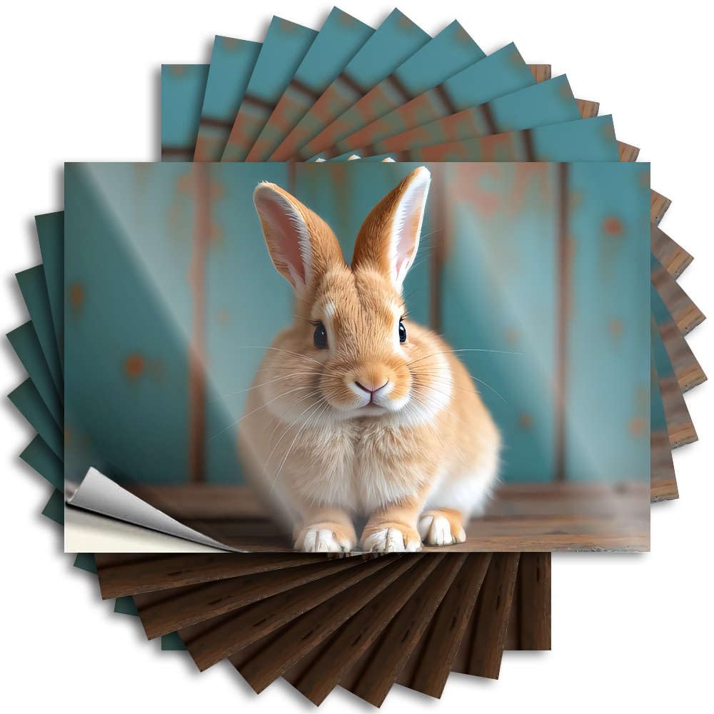 Square, Decal Tumbler A Cute Brown Rabbit Sitting On A Wooden Surface. | Winter Goods(12X18CM)