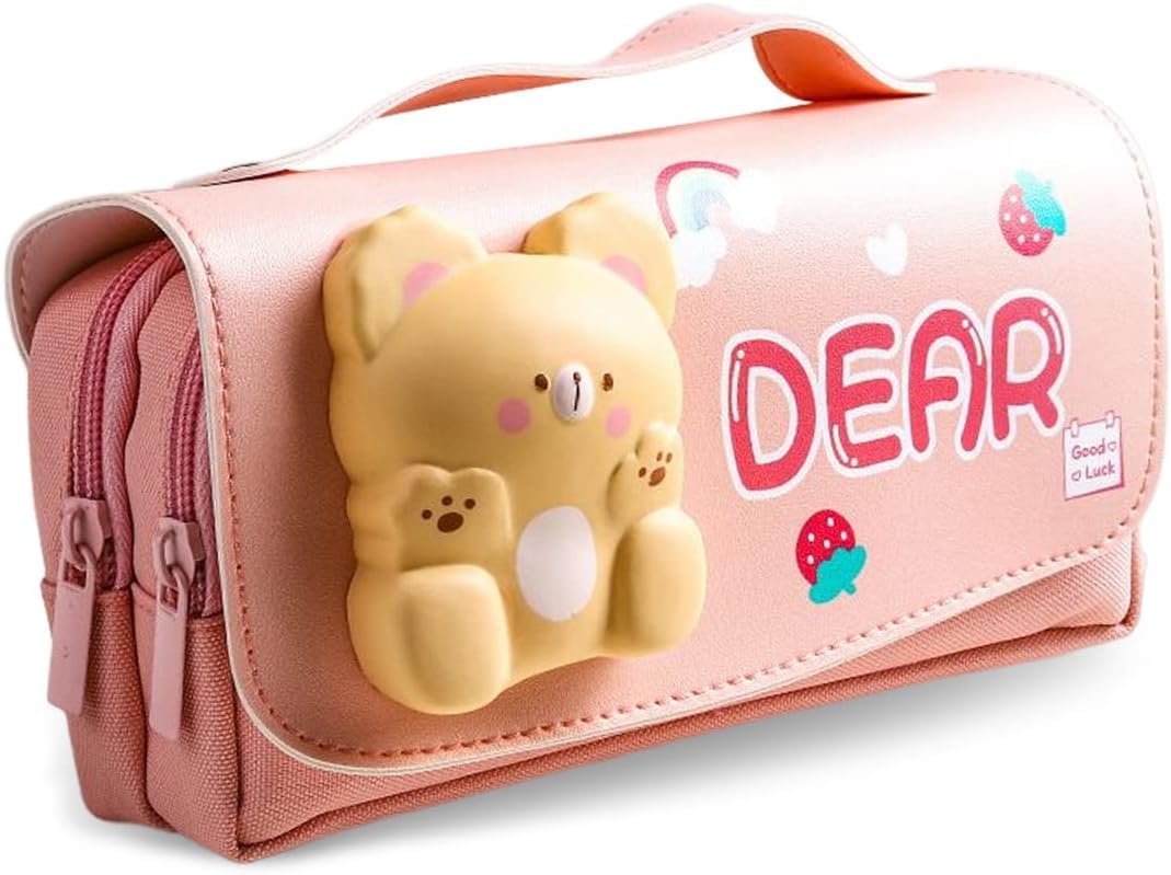 STOFFIER GARTEN Plastic Dear Prints Pencil Bag Decompression, Large-Capacity Pencil Case, Pen Box, Stationery Box For Girls, Cute Teddy Case, School Supplies (Multicolor) (B0CW68RC25) Amazon Price History, Amazon Price Tracker