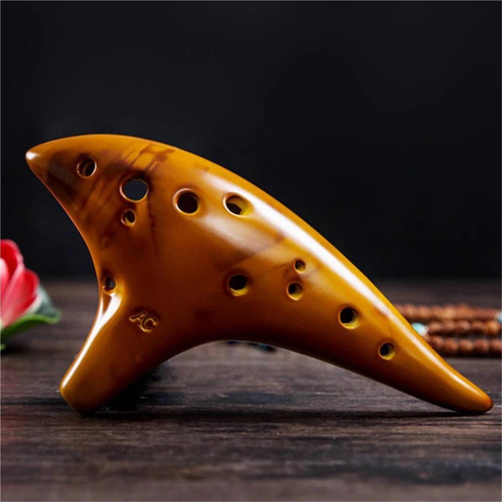 Okaryna 12-otworowe Ceramiczne Okaryny Stabilna Intonacja Alto C Tone Smokey Wypalane Okaryny Z Torbą Ochronną Prezent(Gold)