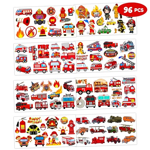 Generic 8 Sheets (96Pcs) Fire Truck Temporary Tattoos Themed Firefighter Birthday Party Supplies Favors Decorations Stickers For Kids Gifts Classroom School Prizes Rewards thumb #3