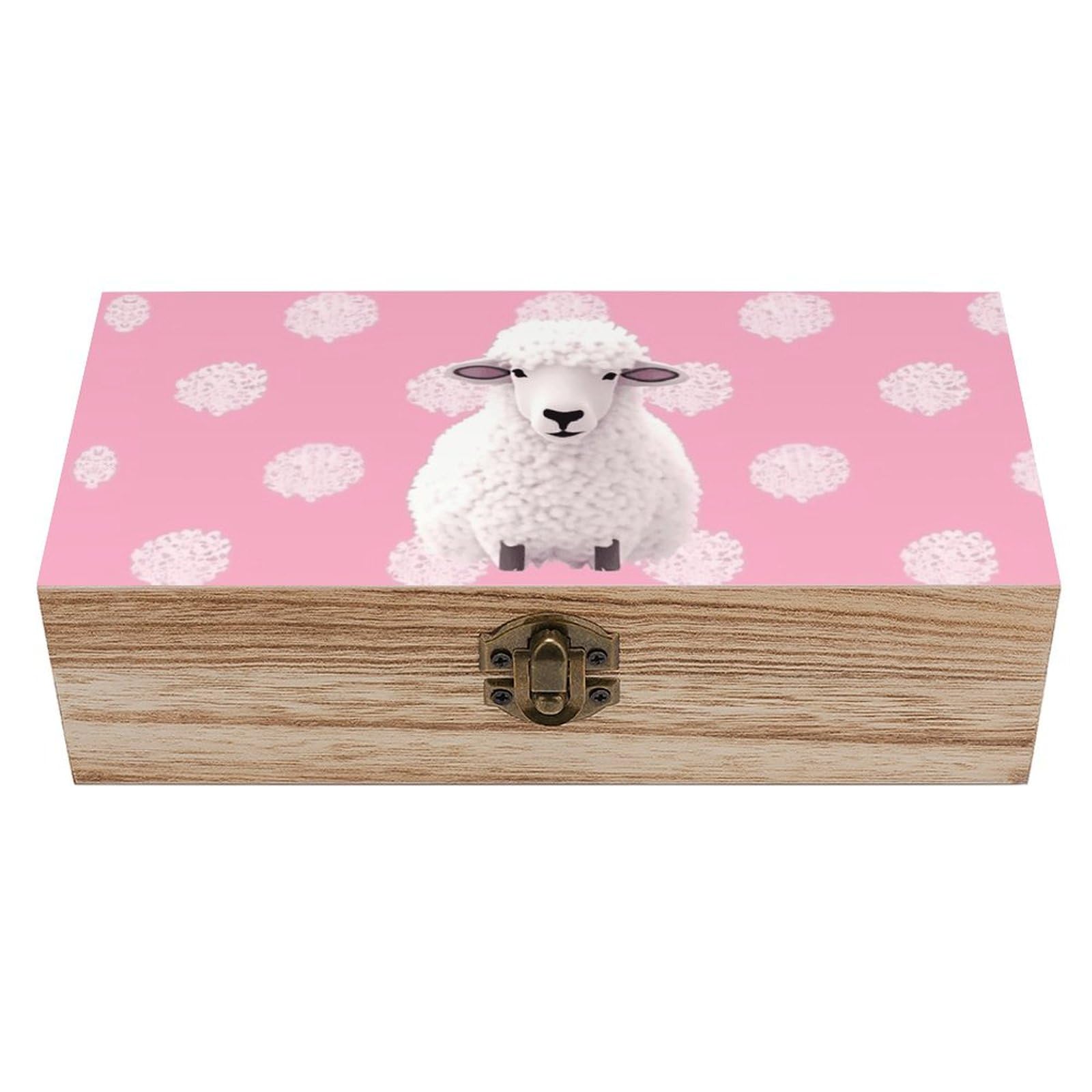 JTREHY Wooden Storage Box Container,White Sheep on Backgroundprinted Desk Storage Box Room Decoration Box Souvenir Storage Box for Jewelry Gift Storage And Home Decoration