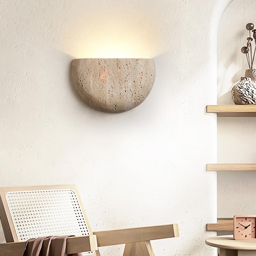 Nordic moderno travertino giallo applique da parete stile giapponese Wabi Sabi mezza luna semicerchio applique da parete per corridoio retrò industria pietra naturale lampada da parete da como