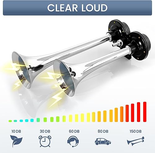 Miniatura 4 de HIGHSOAR - Bocina de aire para camión de 12 V, 150 db, kit de bocinas de trompeta dual con compresor universal para coche, tren, barco