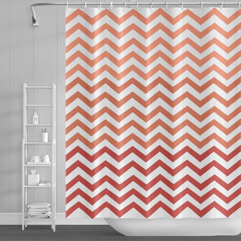 SDOTPMT 175x190cm Wave Stripe Shower Curtain Red White Gradient Horizontal Wavy Zigzag Bath Curtain Abstract Geometric Bathtub Curtain for Kid Bathroom Decor Fabric Polyester Waterproof with Hooks