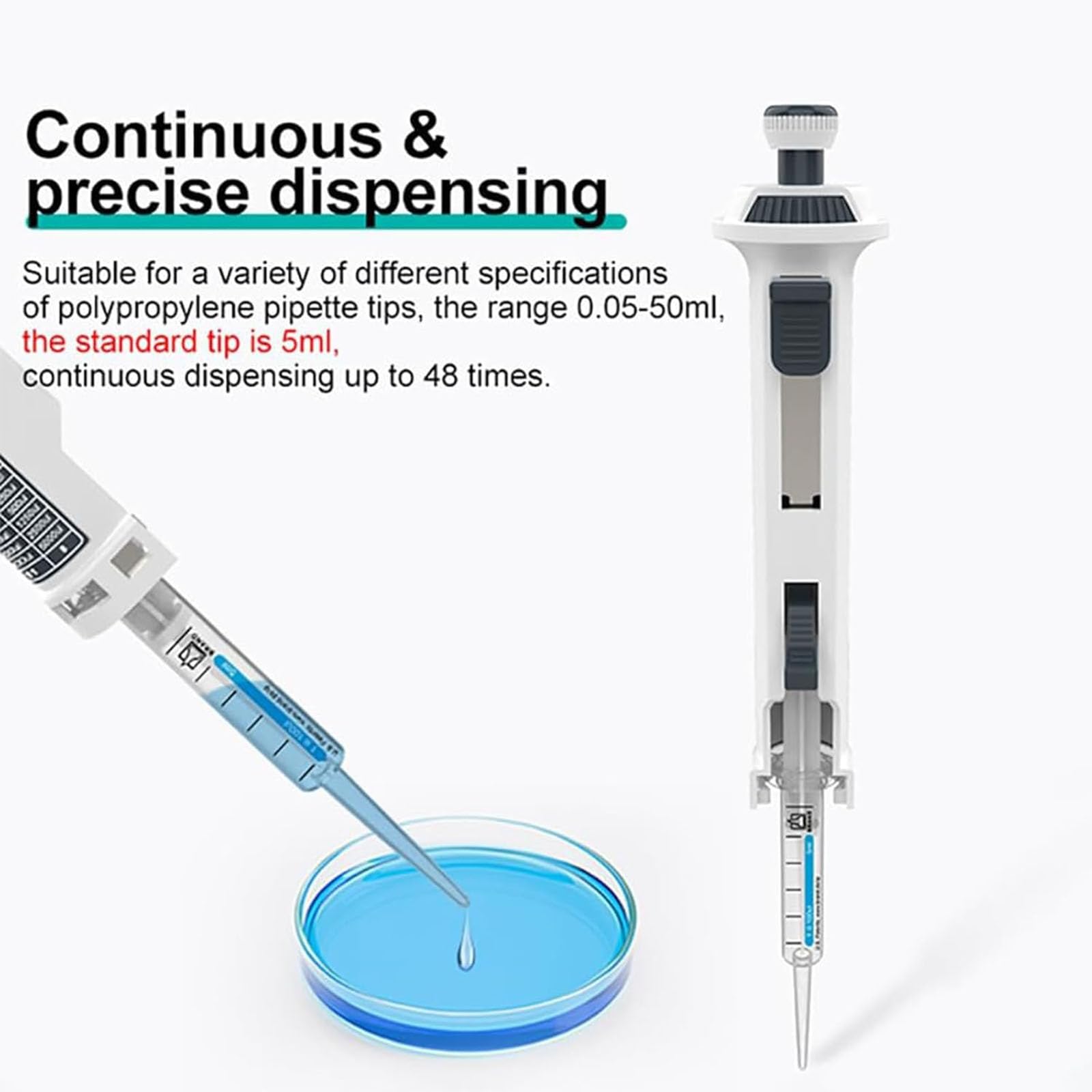 Dispensador Continuo De Laboratorio, Pipeta De Volumen Variable Ajustable, Pipeta De 5 Velocidades, con Punta De 1-5 Ml, Dispensación Continua 48 Veces, para Docencia O Investigación Científica