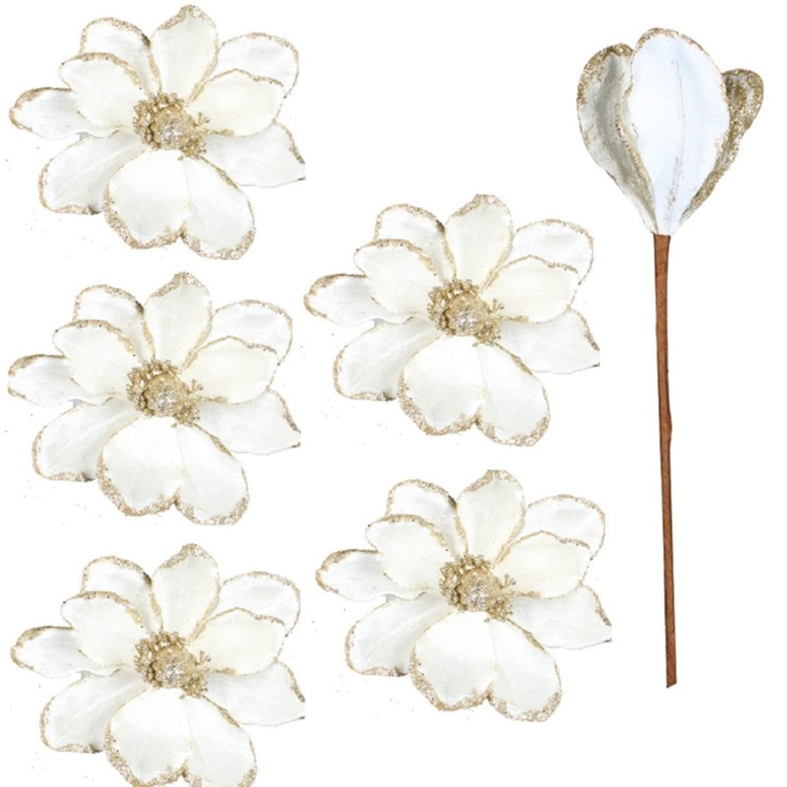 Lemcc White Hguim 6Pcs Christmas Glitter Poinsettia Picks 16Cm Artificial Poinsettia Flower With Stems Xmas Poinsettia Tree Decoration For Christmas New Year Wedding Home Decor