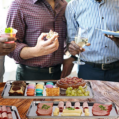 Relaxdays Servierplatte, 3er Set, Edelstahl, spülmaschinenfest, Wurst, Käse, Party, Schlemmerplatte, 48 x 33 cm, silber