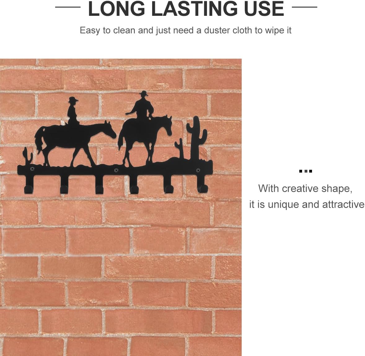 BETOOKY West Cowboy Pattern Wrought Iron Coat Hanger Wall Mounted Decorative Storage Hook for Entryway Bedroom, Black Metal Hat and Jacket Organizer, Single Hook Ornament