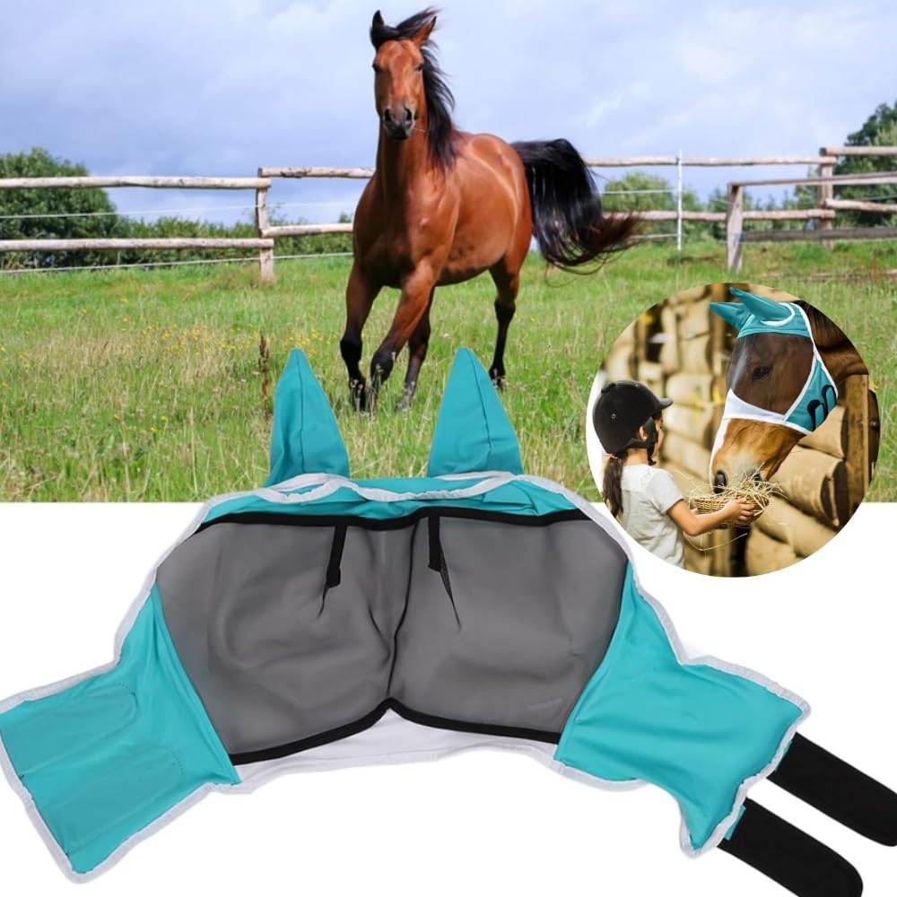 GYWHOOFT Blue Size L Horse Fly Mask, UV Protection, Super Comfort Stretchy, Fly Mask with Ear Protection, Horse Hood - Image 4