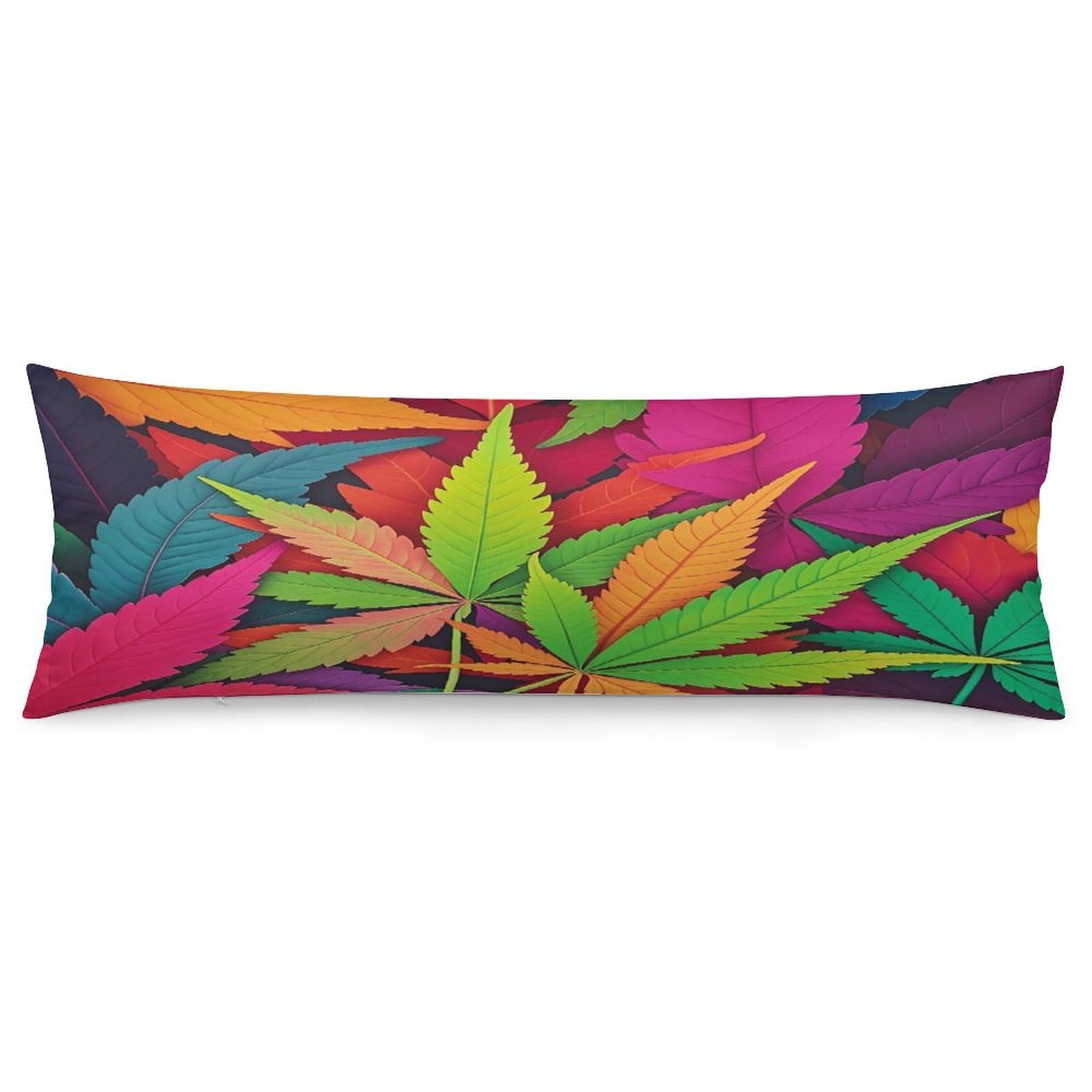 Multicolor Leaf Weed Art Pillowcase Decorative Body Pillow Cover Soft Full Long Pillow Case Breathable Large Body Pillowcase Cute Cozy Pillow Sham for Bed Couch Sofa 18.9 X 53 Inch