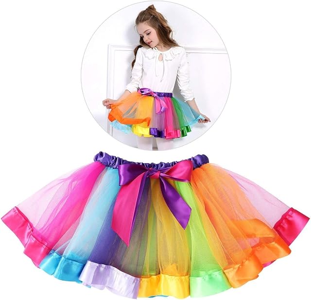 Tinksky Girls Rainbow Tutu Skirt Layered Ruffle Tiered Dance Performance Dress for Girls -S