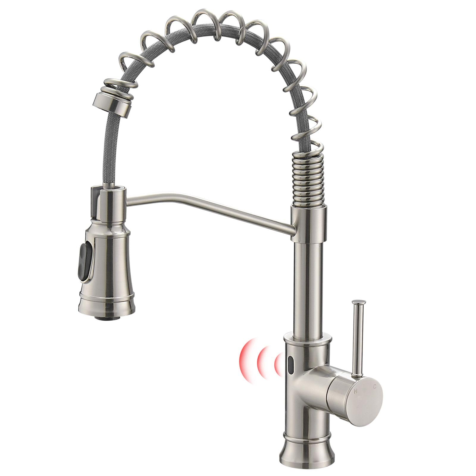 COSZWQDP Touchless Sensor Pull-Down Kitchen Faucet for Effortless Cleanliness Hands-Free Operation Modern Brushed Nickel Finish