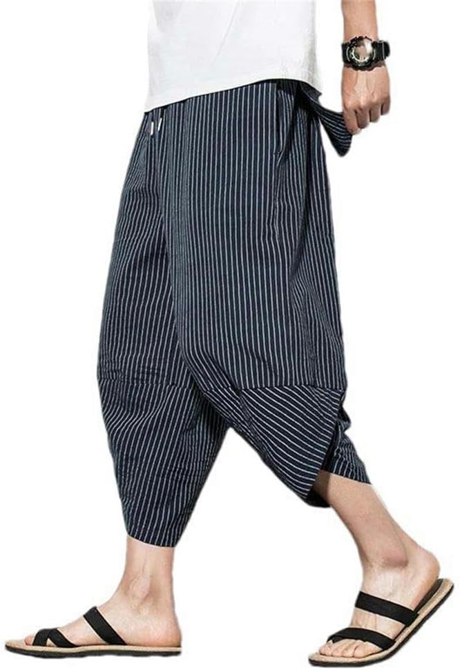 Summer Casual Pants Men Street Clothing Jogging Sports Men Cotton Solid Color Irregular Hem Wide-Leg Pants