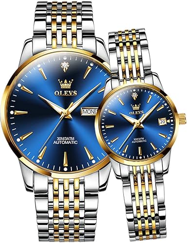 OLEVS Conjunto de relojes para parejas para hombres y mujeres regalos para el día de San Valentín mecánico automático cuerda automática reloj casual