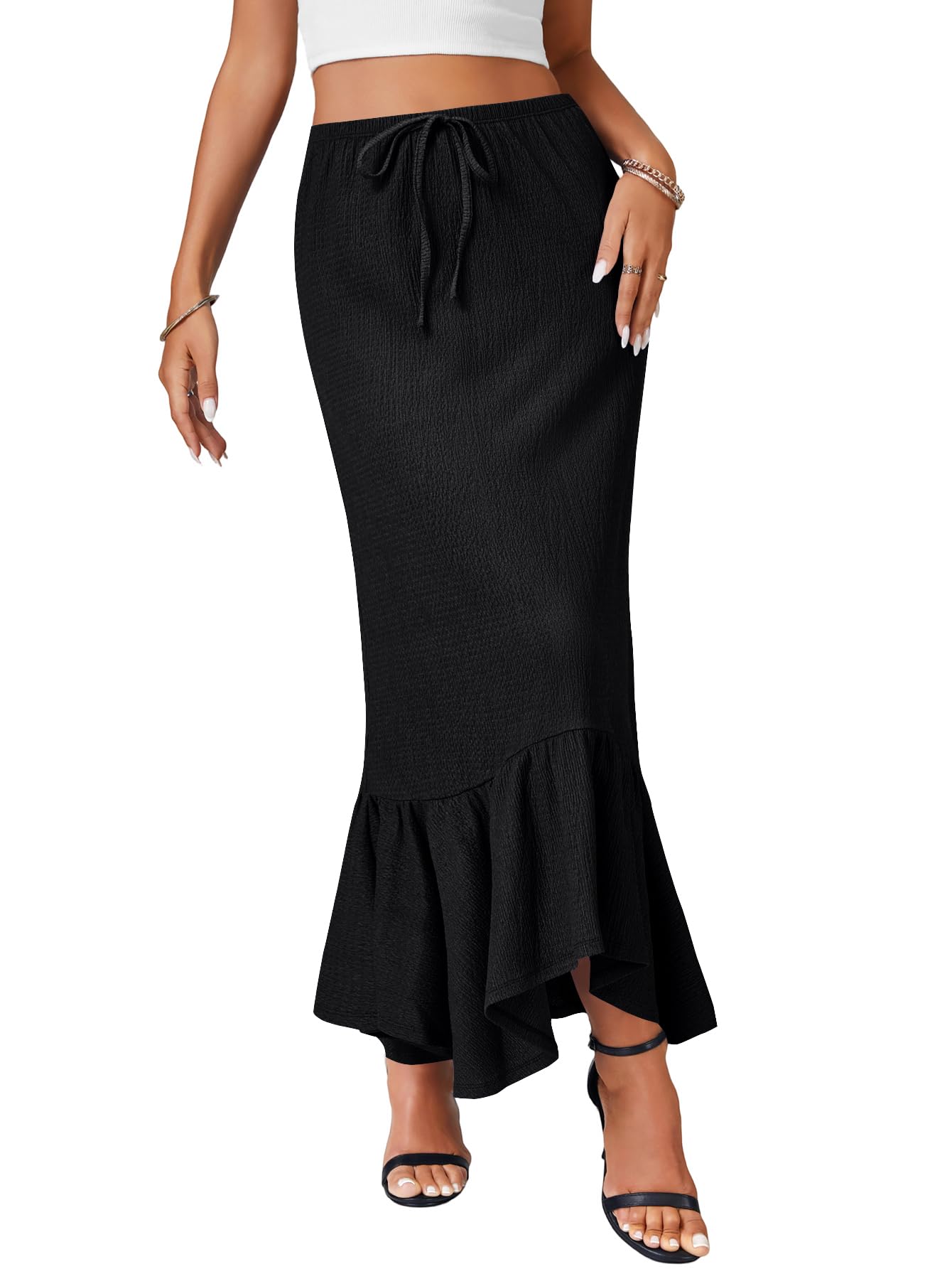 Women's Mermaid Skirt Drawstring High Waist Ruffle Elegant Maxi Skirts