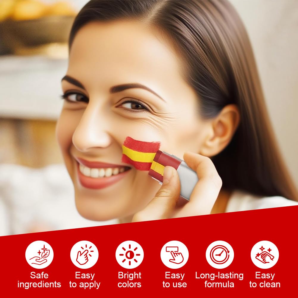Pintacaras Bandera de España Pintura Facial Palitos Crayón Rayados Amarillo Rojo Adultos Niño Copa del Mundo