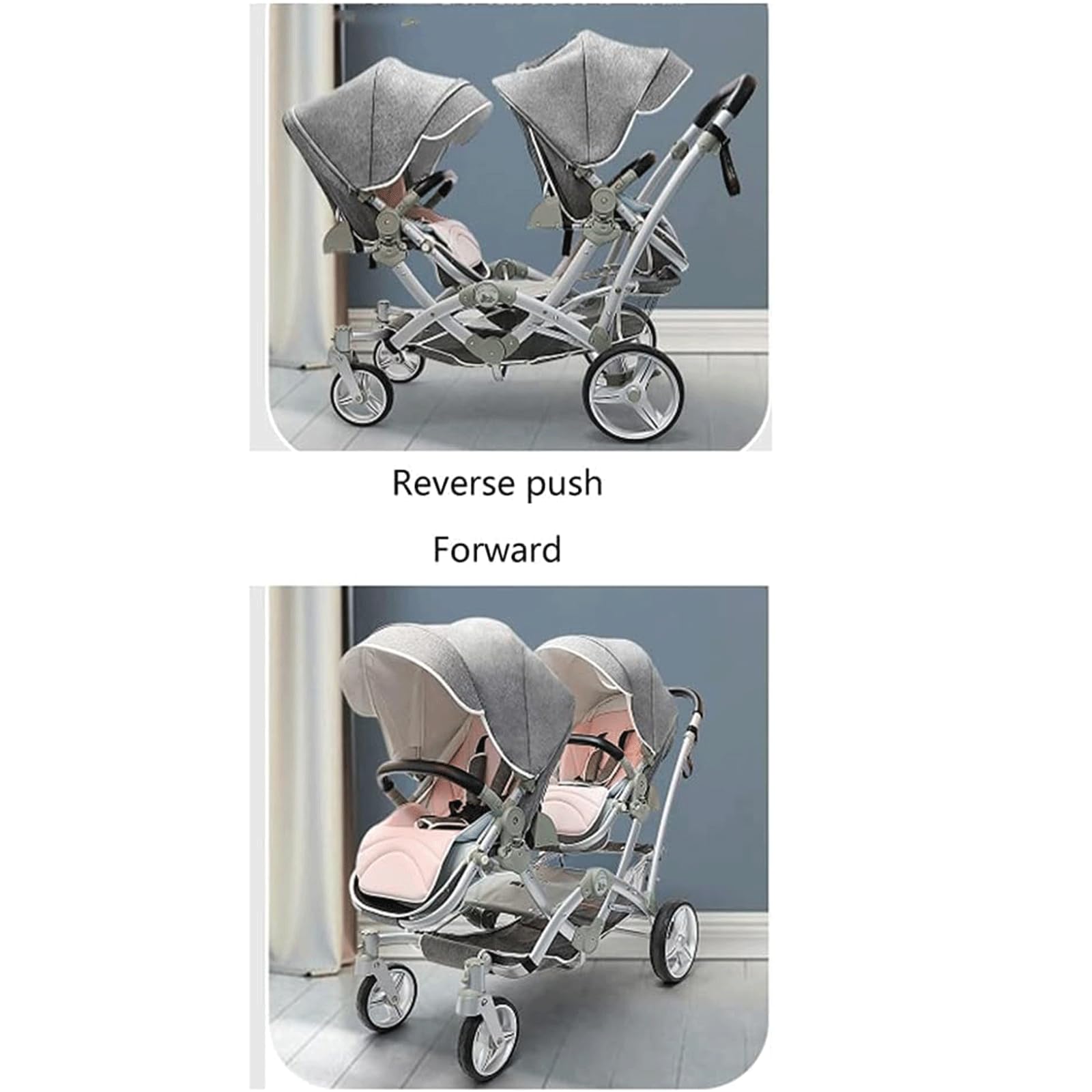 Rieort Poussettes Tandem à la Mode, Poussette Double Portable en Aluminium, Chariot à auvent réglable, Grand Espace, Double Poussette