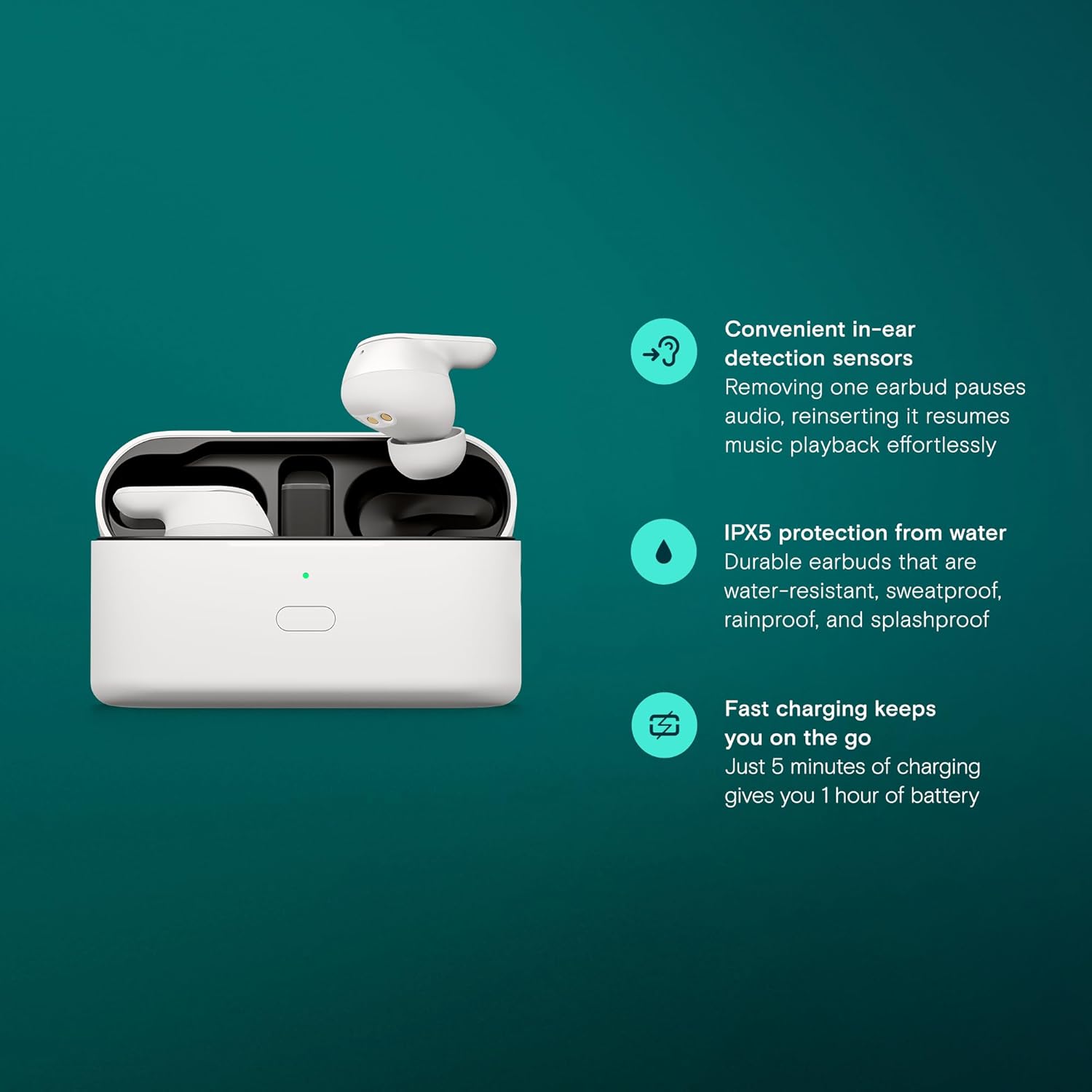 EPOS ADAPT E1 True Wireless Earbuds White - Hybrid ANC, Multi-Point Bluetooth, Microsoft Teams & Made for iPhone Certified, 50H Battery, Wireless Charging, Semi Open, USB C Dongle IPX5 Water Resistant