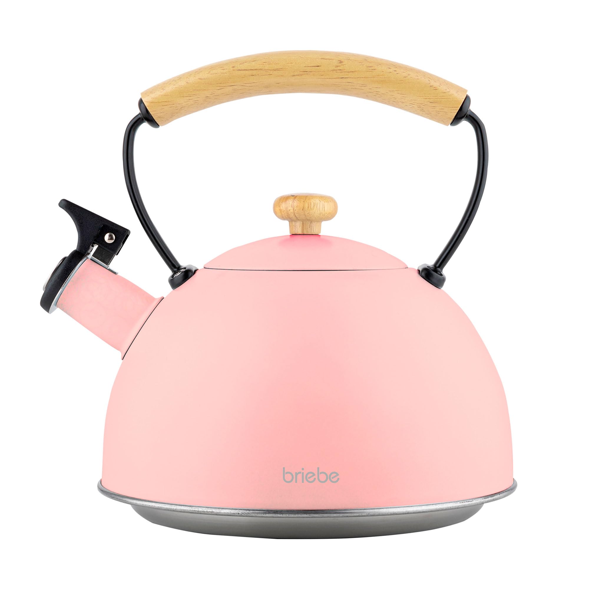 briebe Retro Bouilloire Induction Sifflante 2,3L, Acier Inoxydable, Tout Feux: Plaque Vitrocéramique, Gaz, Électrique, Poignée en Bois Cool Touch, Vintage, Pour Thé, Café, Tea Pot, Rose