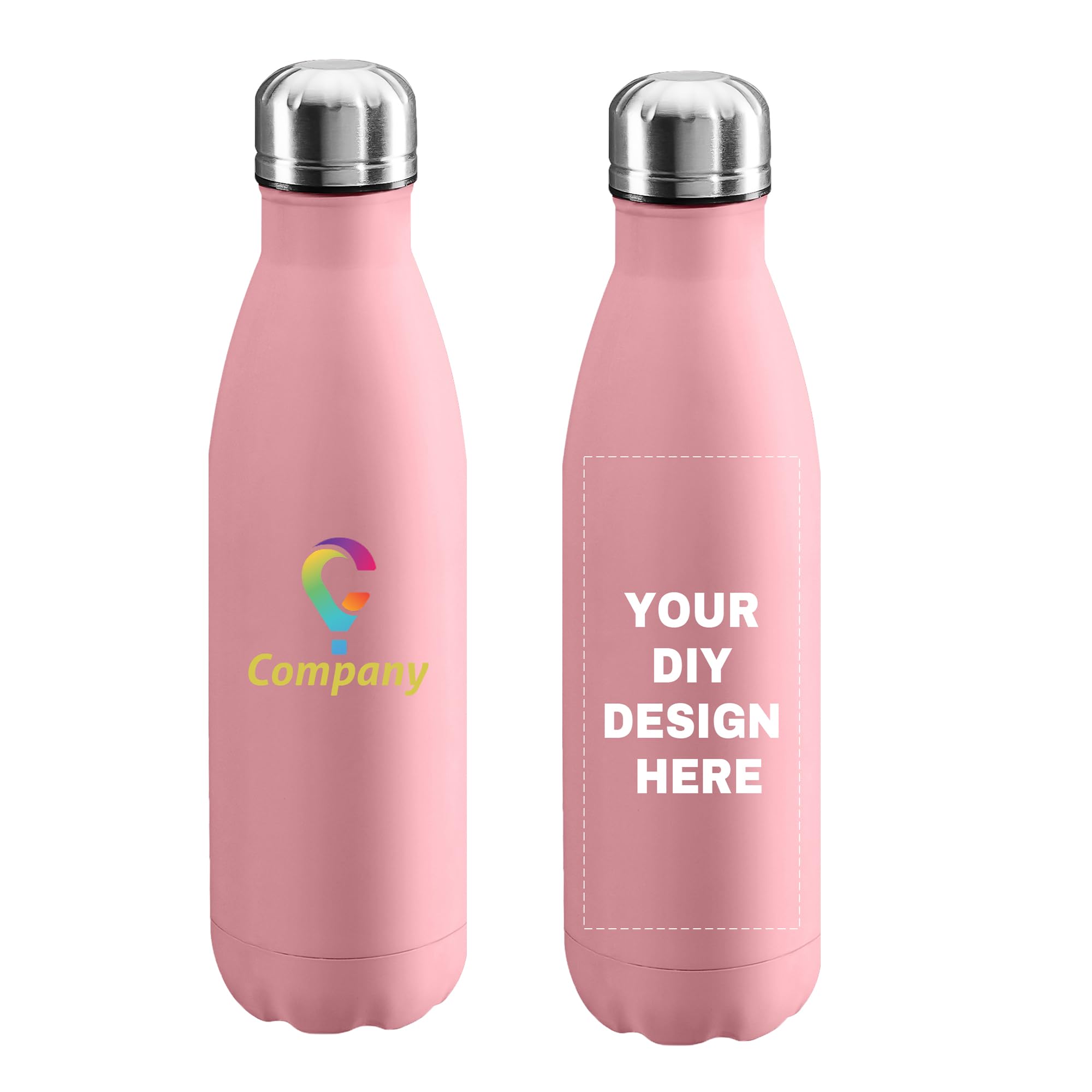 Personalized Custom Water Bottles 17oz Stainless Steel Double Wall Insulated Leakproof Cups for Sports Outdoors With Colorful Text Logo Print in USA