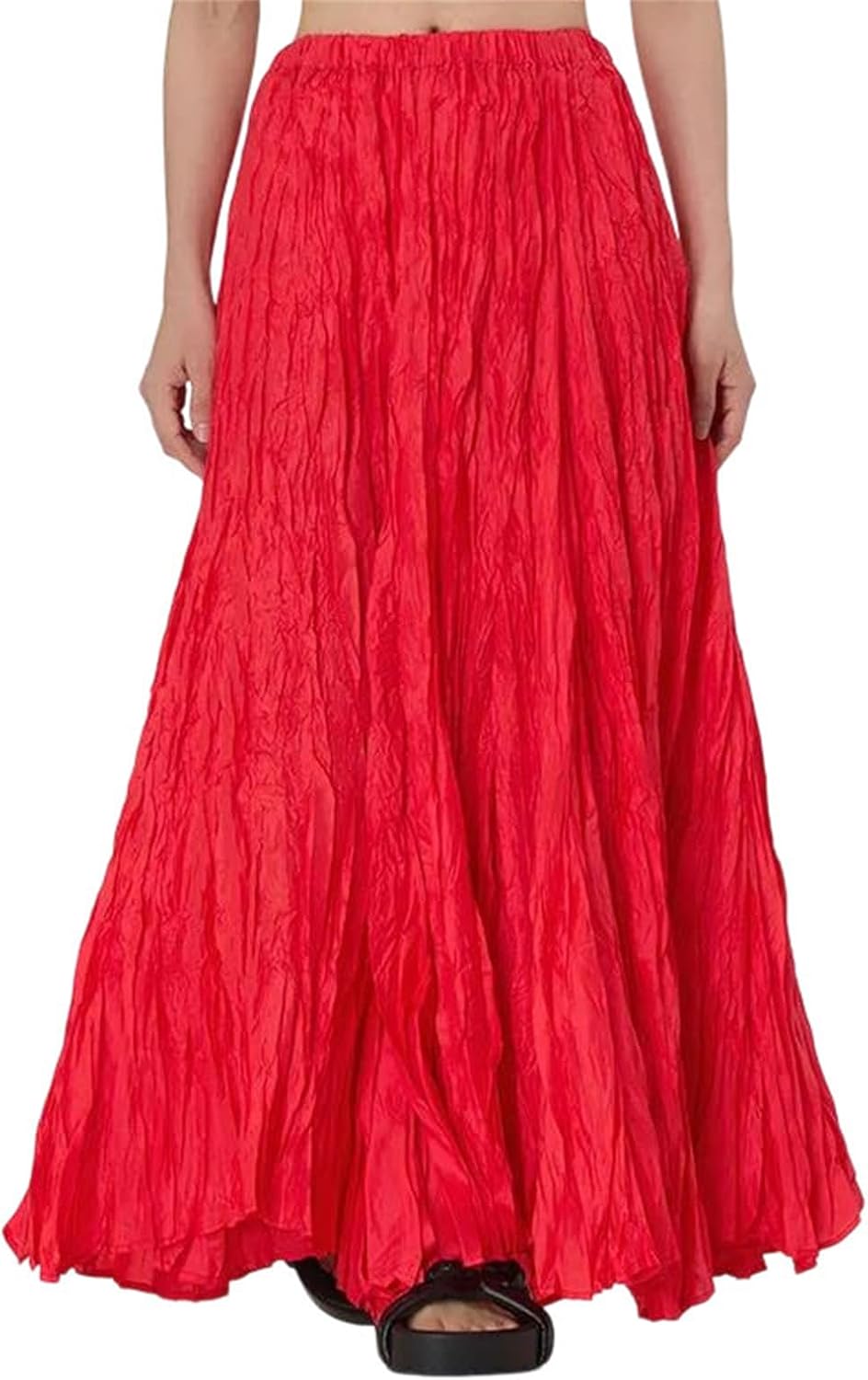 Women's Drapey Long Skirt with Elastic Waist and Full Hem Loose Fitting Bottoms for Comfortable Everyday Wear Red