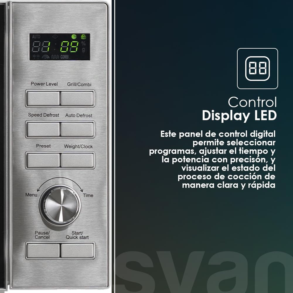 Svan Microondas 25 Litros Cerámico Inox SMWC25900DGN. 900W, 9 Programas, Modo Descongelación, Revestimiento Interior, Fácil Limpieza, Temporizador 95min.