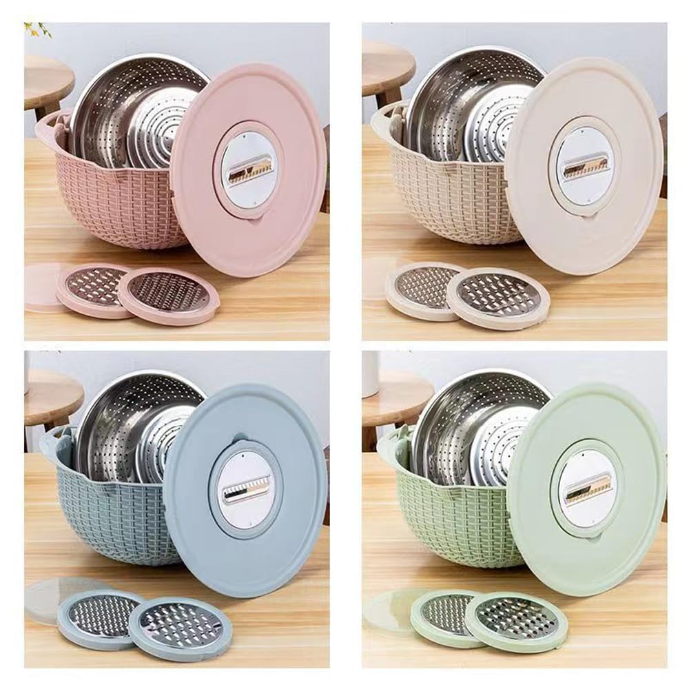 4 in 1 Colander mit Schüssel -Set, Lebensmittelsieb mit 3 Größen und Deckel für Küche, Pastasieb, Gemüsewäsche, Obstreiniger, Obstwaschschale, Kochen für Frauen anwesend (Blau)
