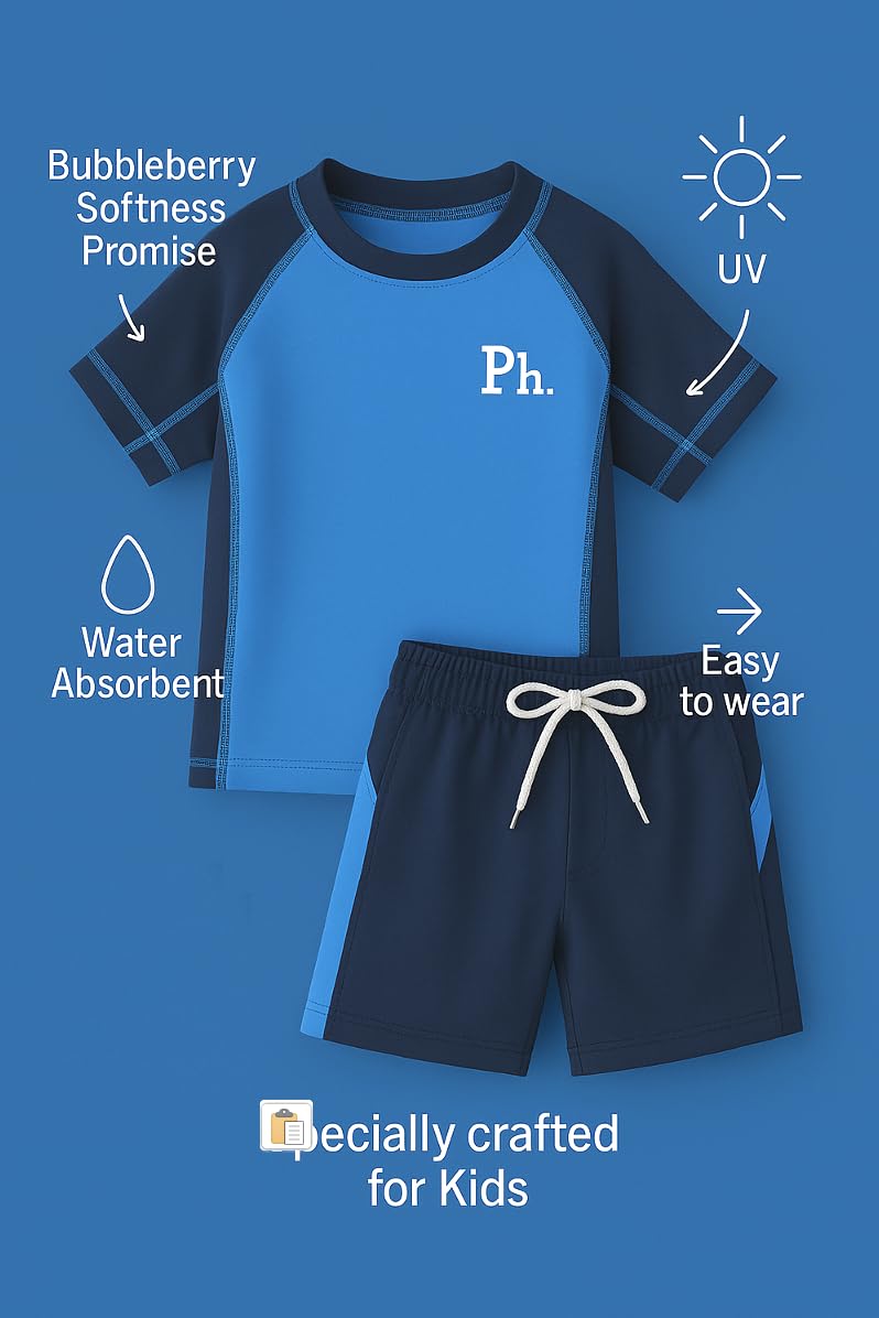 Bubble Berry Boys' 2-Piece Swim Set | Sporty Style | Polyester-Spandex Blend (in, Age, 9 Years, 10 Years, Blue) - Image 3 thumbnail