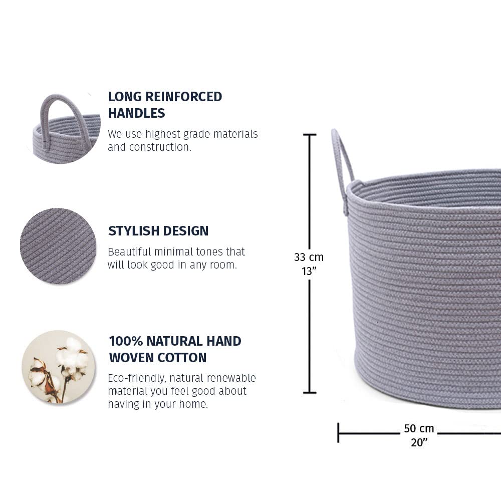 OrganiHaus Cesta Portabiancheria Bambini | Porta Giochi Bambini Grande | Portaoggetti | per Coperte da Salotto | in Corda di Cotone - Grigio 33x50 cm