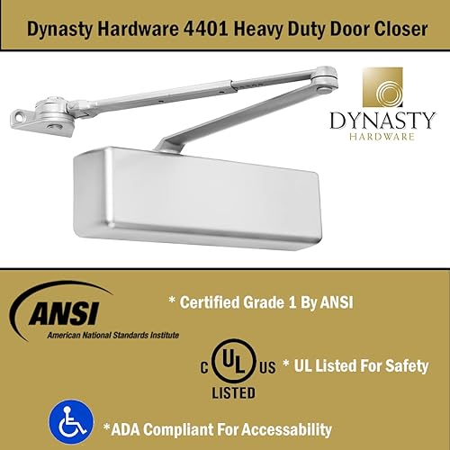 Miniatura 6 de Dynasty Hardware Cierrapuertas hidráulico comercial de alta resistencia de grado 1 y brazo abierto, cierre automático, tamaño de resorte ajustable
