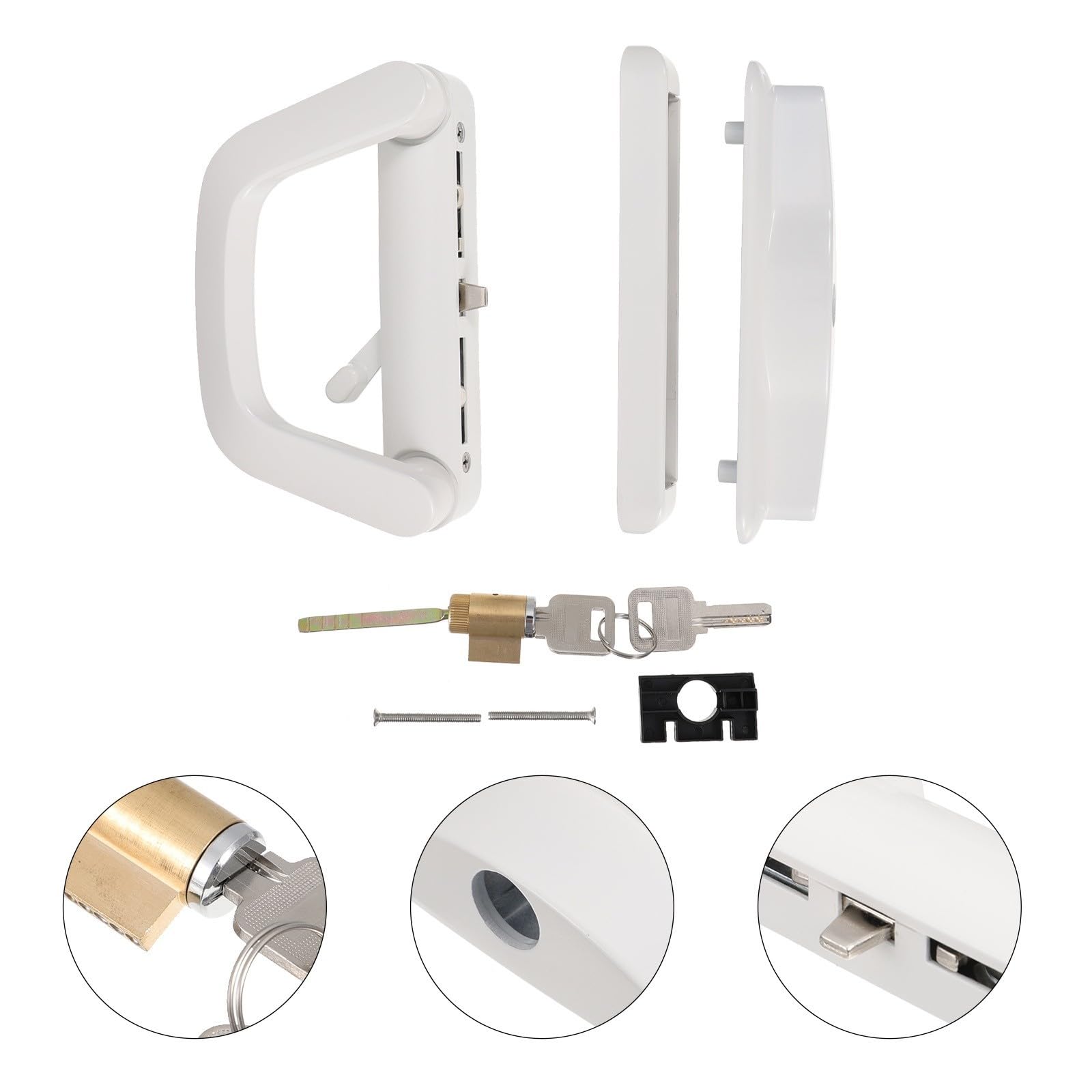 Serrure de Porte Coulissante en Alliage de Zinc Blanc, Verrouillage