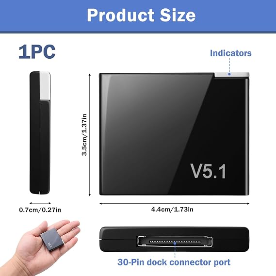 30 Pin Bluetooth Adapter for Bose Sounddock 5.1 Bluetooth Wireless Portable Audio Receiver Compatible with Ipod Music Docking Stations Hi-Fi Stereo and Other Speakers Not for Cars Motorcycles