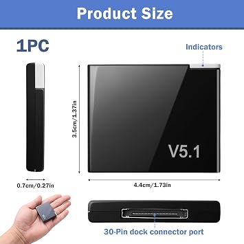 30 Pin Bluetooth Adapter for Bose Sounddock 5.1 Bluetooth Wireless Portable Audio Receiver Compatible with Ipod Music Docking Stations Hi-Fi Stereo and Other Speakers Not for Cars Motorcycles