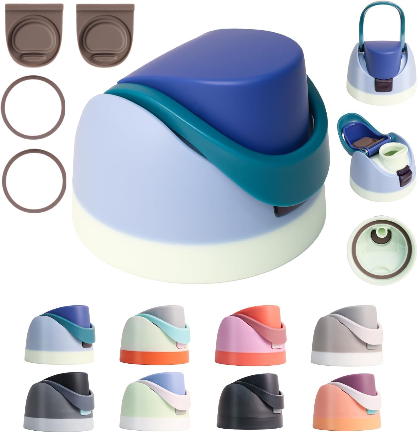 Replacement Lid for Owala Freesip - Fits 16oz, 24oz, 32oz, Bottles, Leakproof Cap, BPA-Free Water Bottle Accessory with a Gasket Replacement Stopper and a Bottle O Seal Ring Denim Blue