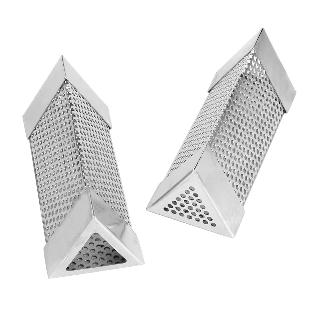 2Pcs BBQ Grill Smoker Tube Mesh Gardening Tube Pellets Box 6in Stainless Steel Barbecue Accessory Hexagonal (Triangular)