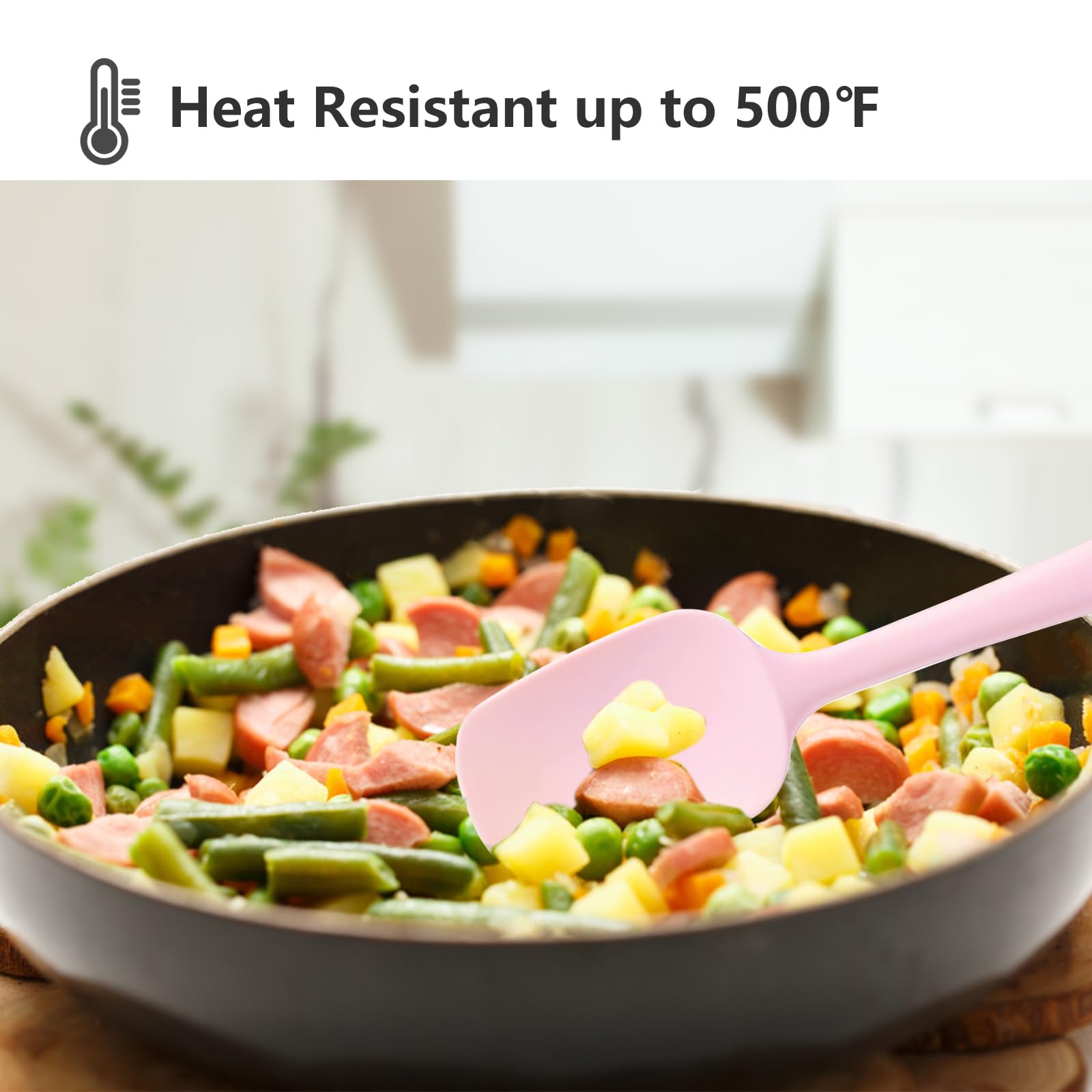 Juego de 5 espátulas de silicona resistentes al calor, juego de espátulas de cocina de color rosa, aptas para lavavajillas para utensilios de cocina antiadherentes para hornear