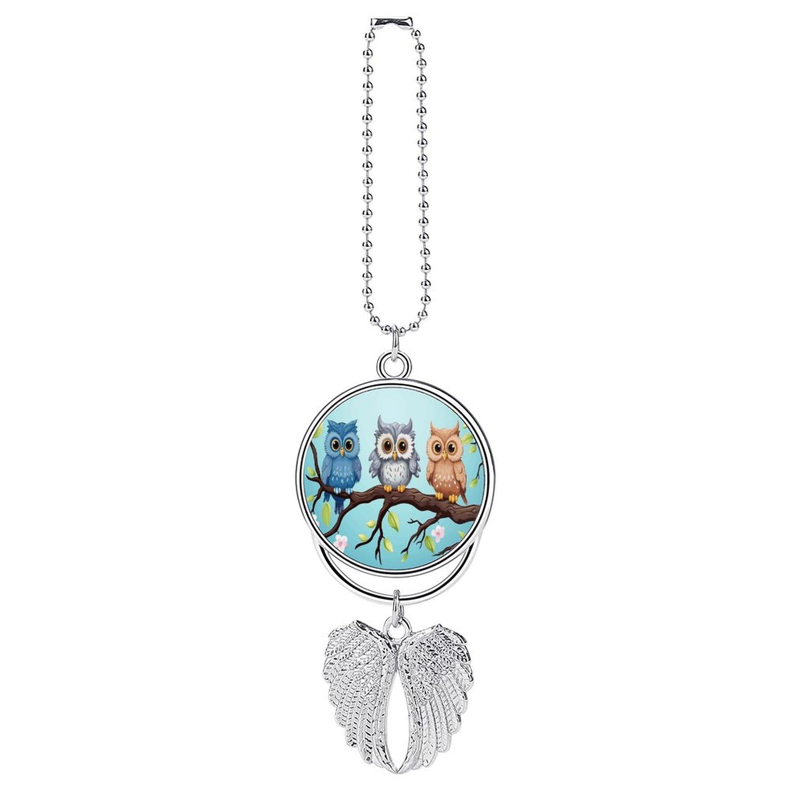 Car Charm Zinc Alloy Rearview Mirror Hanging Ornament Premium Metal Owls on A Branch Car Pendant for Auto Interior Decor Accessories,Unique Gift for Adult,Silver-Style