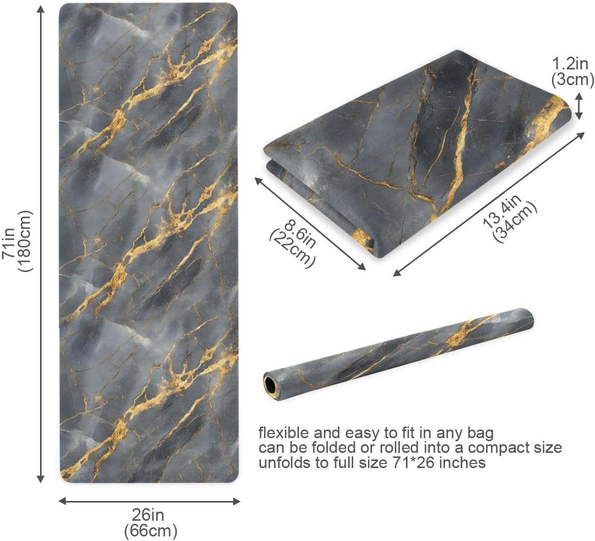 ALAZA Gold Black Marble Yoga Mat Non Slip Fitness Exercise Mat, Workout Mat for Yoga, Pilates and Floor Exercises