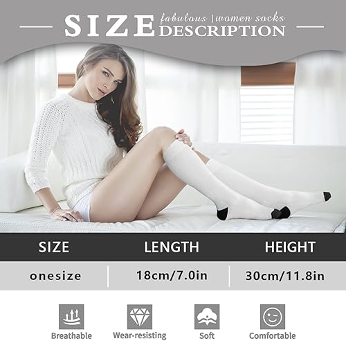 Miniatura 3 de devor Calcetines de algodón para mujer hasta la rodilla para mujer, calcetines de longitud de la tripulación, lindo arco iris cuadrado celosía