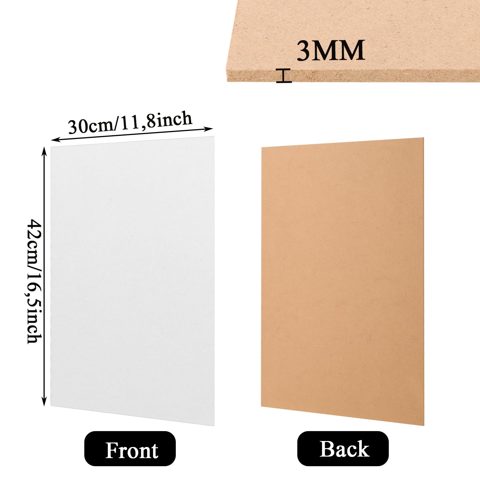 YAYODS 15 placas de madera de densidad media A3 de 3 mm, 420 x 300 x 3 mm, para manualidades, placa de madera blanca para láser, enrutador CNC, modelado, calado, sierra de marquetería