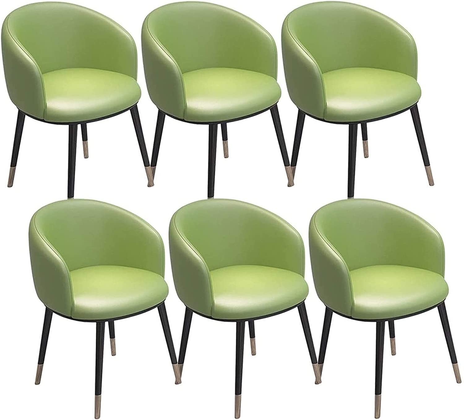 Lot de 6 chaises de salle à manger modernes en cuir synthétique vert avec dossier et pieds en métal pour salle à manger, réception