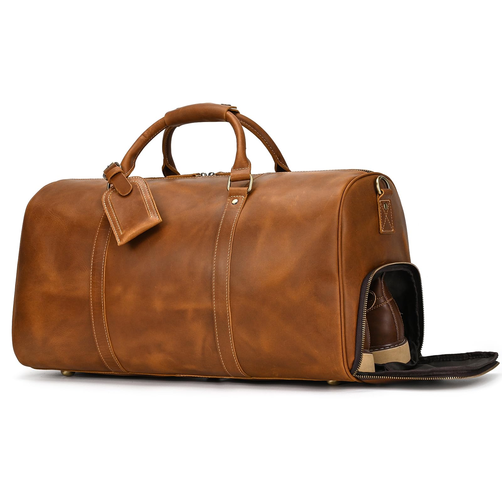 Grande Borsa da Viaggio in Pelle con Scomparto Scarpe Borsone Sportiva Tracolla Rimovbile Regolabile Manico Rinforzato per Viaggio Lavoro Palestra, marrone chiaro