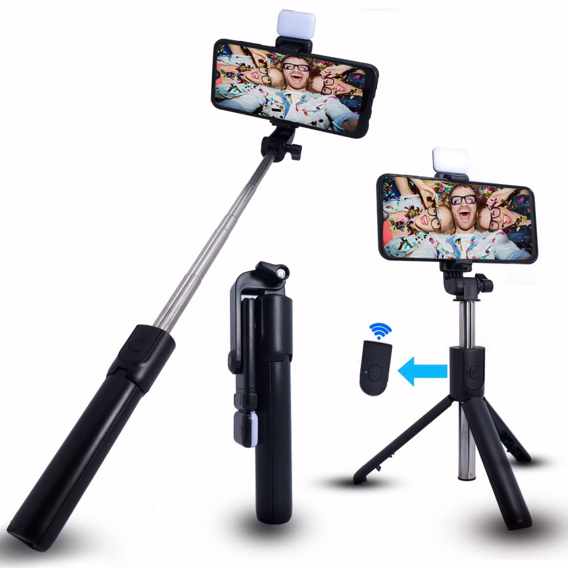 HUMBLE Bluetooth Selfie Sticks with Remote and Selfie Light, 3-in-1 Multifunctional Selfie Stick Tripod Stand for Travelling, YouTube Vlogging Video, Compatible with All Smartphones (70 cm) (B0CG26JYTD) Amazon Price History, Amazon Price Tracker