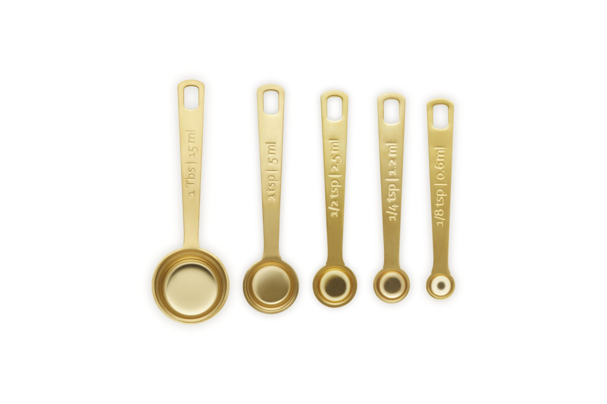 Le Creuset Edelstahl-Messlöffel, goldfarben, 5 Stück | Set beinhaltet: 1/8, 1/4, 1/2 und 1 Teelöffel und 1 TB