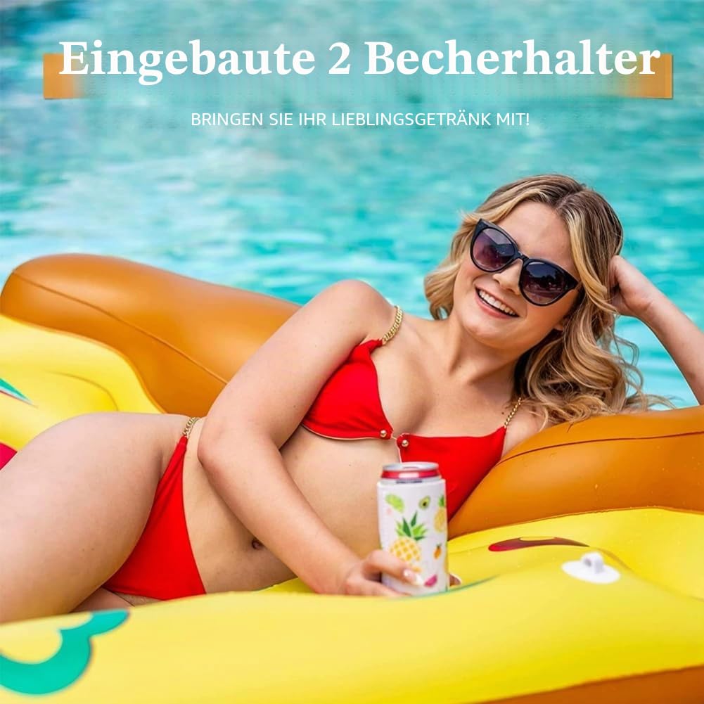 Aufblasbarer Luftmatratze Pool für Erwachsene, Aufblasbarer Pizza-Poolmatratze mit Tassenhalter Tanning Pool Groß Inflatable Sonnenpool Wasserhängematte für Pool Strand Sommerpartys