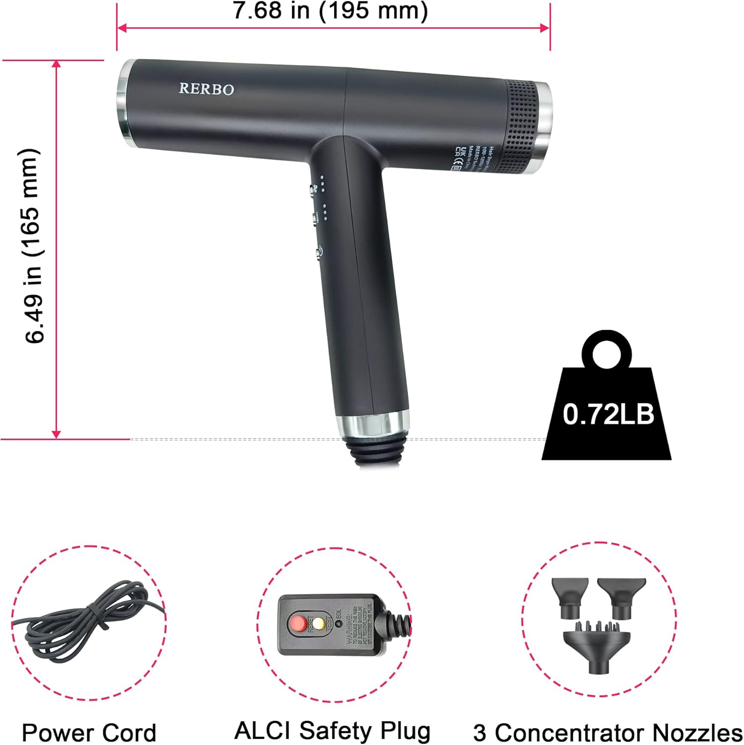 Professional Ionic Hair Dryer High-Speed 110000 RPM Low Noise Temperature Control Portable Negative Ionic Blow Dryer with Diffuser and Concentrator for Home, Travel and Salon